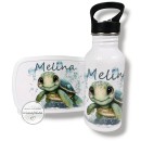 Set aus Jausenbox und Trinkflasche mit Schildkröte und Name personalisiert